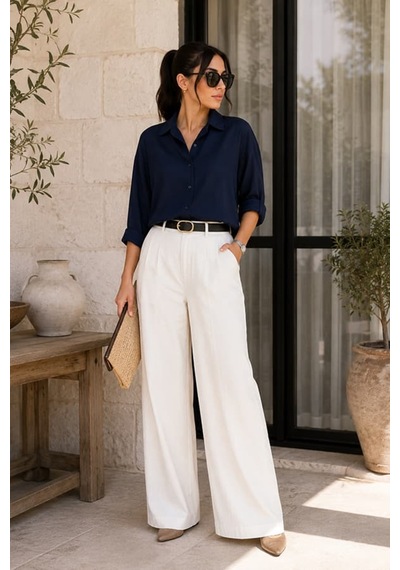 Maşuka Oversize Rahat Kalıp Uzun Kollu Keten Günlük Şık Kadın Gömlek - Tunik Lacivert Lacivert Maşuka Oversize Rahat Kalıp Uzun Kollu Keten Günlük Şık Kadın Gömlek - Tunik Lacivert Lacivert