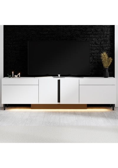 Paris Siyah Demir Ayaklı Rgb Led Işık Sistemli Beyaz Tv Ünitesi Tv Sehpası Beyaz - Siyah