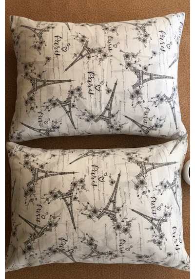 More Home Kapaklı Yastık Kılıfı 2 Adet 50 X 70 Cm Gri Beyaz Paris Beyaz - Gri
