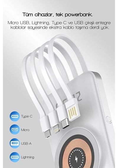 10000 Mah Magsafe Uyumlu Taşınabilir Powerbank Dahili Kablolu 22.5w Scp 20w Pd 15w Wireless Beyaz