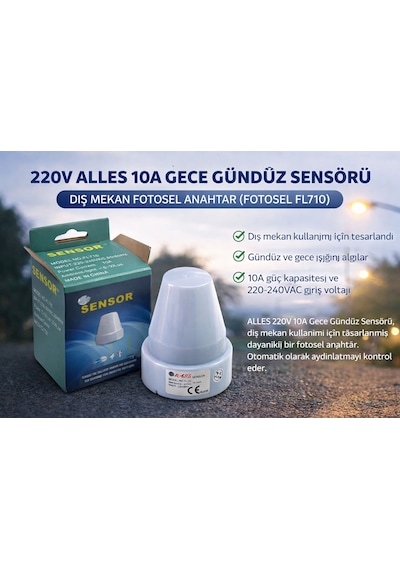 220v 10a Gece Gündüz Sensörü - Dış Mekan Fotosel Anahtar Diğer