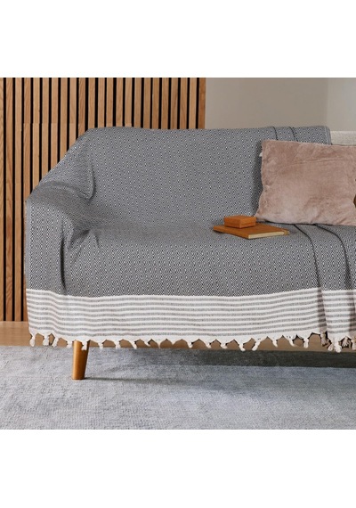 Bumedo Buldan İşi Kaymaz Pamuklu Koltuk Örtüsü 170x210 Cm Koltuk Şalı Çekyat Kanepe Örtüsü Antrasit Genel