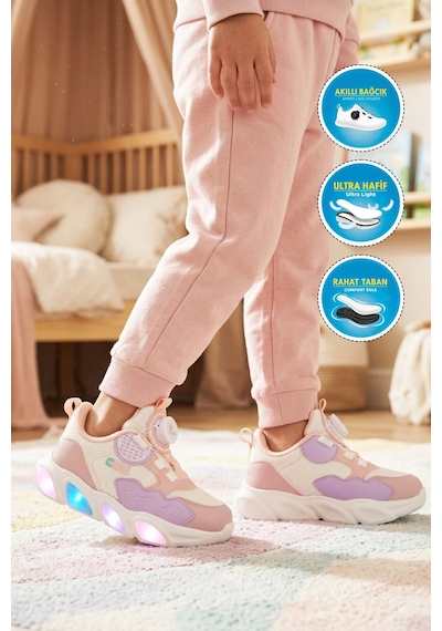 Cool Somon Misina Bağcıklı Işıklı Fileli Hafif Erkek Çocuk Spor Ayakkabı Leon P