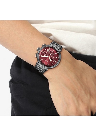 Hugo Boss HB1514000 Çelik Gri Kırmızı Kadran 44 mm Erkek Kol Saati