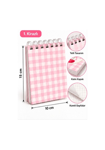 Kirazlı Model 15cm 10 Cm Spiralli Bloknot 40 Yaprak 80 Sayfa Çok Renkli