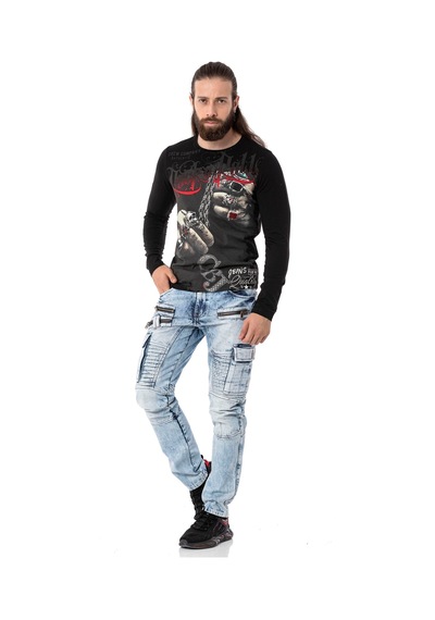 Cipo & Baxx Cl511 Erkek Sweatshirt Günlük Rahat Kalıp Bisiklet Yaka Spor Basic Siyah