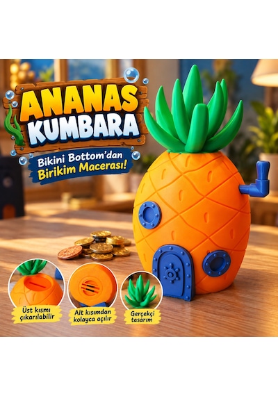 Süngerbob Ananas Ev Kumbara Bikini Bottom Temalı Dekoratif Para Kumbarası 115x115x212 Mm
