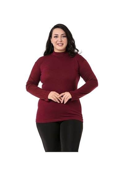 Disentis Büyük Beden Yarım Balıkçı Uzun Kollu Viskon Bordo Body Bordo