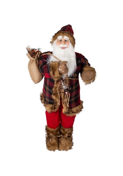 Noel Baba Dekor Kırmızı-siyah Ekose Kumaşlı 90 Cm