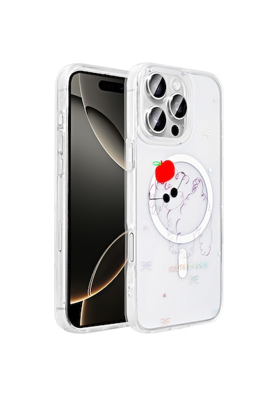 Apple Uyumlu iPhone 16 Pro Max Kılıf M-safe Şarj Özellikli Şeffaf Zore Folk Sert Kapak Sevimli Köpek