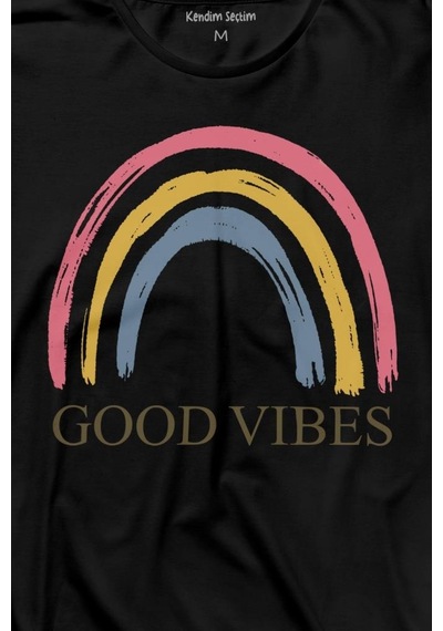 Good Vibes Gökkuşağı Rainbow Cisniyet Eşitlik Özgürlüğü Uzun Kollu Tişört Baskılı T-shirt 001