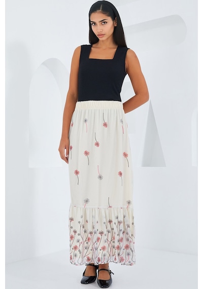 Hiccup Bdart Çiçek Desenli Maxi Etek Bej Doğal