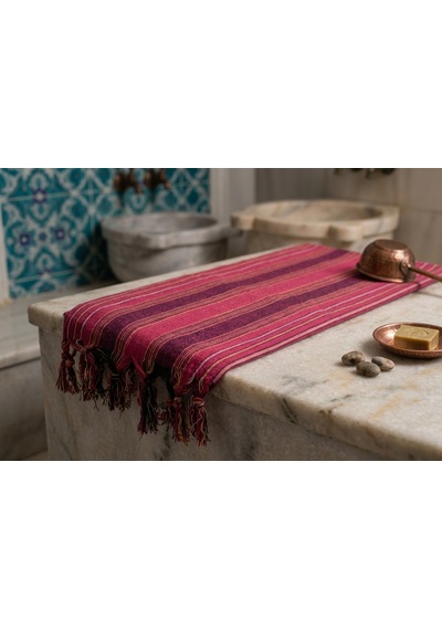 Ludıa %100 Pamuk Çizgili Peştemal Havlu 90x180 Cm Bordo Kırmızı Püsküllü Bordo - Kırmızı