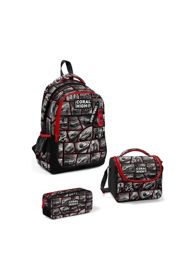 Coral High Kids Siyah Kırmızı Araba Desenli 3 Lü Okul Çanta Seti Set0114429 Çok Renkli