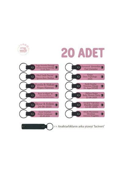 Pembe & Lacivert, Eğitimcilerden Öğrencilerine Özel Hediye 20'li Set, İsimler Yazılabilen Anahtarlık