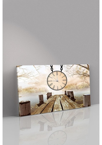Deniz Kenarı Saatli Kanvas - Canvas Tablo, 100 X 65, Saat-kvs-009