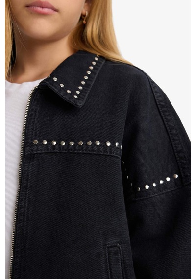 Defacto Pamuklu Fermuarlı Denim Ceket Kız Çocuk F7966a825aubk27 Siyah-bk27