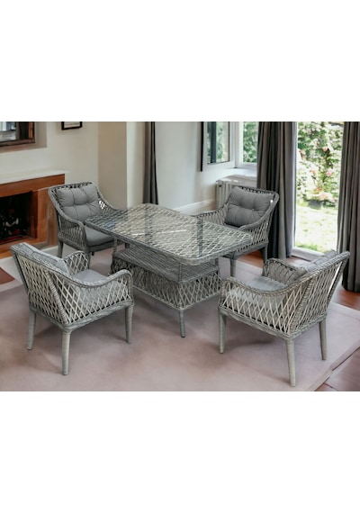 Tu Tienda Medya 4 Sandalyeli Bahçe Balkon Mutfak Masa Takımı,gri Gri 808080