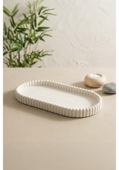 Retro Oval Şık Sunum Kayık Tabağı-kahvaltılık Ve Dekoratif Servis Tabağı 24 Cm Bej