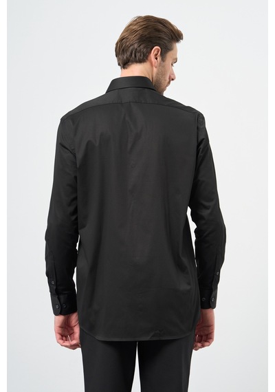 İmza Siyah Sert Yaka Cepli Comfort Fit Classic Pamuklu Gömlek 1004255323