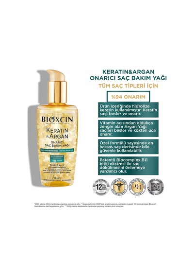 Bioxcin Keratin &amp Argan Onarıcı Saç Bakım Yağı 150 Ml - Yıpranmış Ve Hasar Görmüş Saçlar 2li Paket