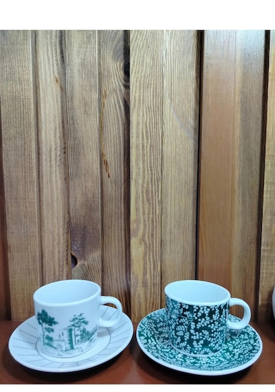 Dear Porselen 2'li Kahve Fincan Takımı 80 Ml Koyu Yeşilf