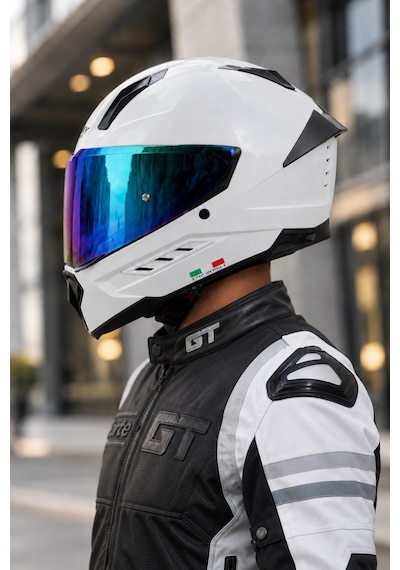 Sway 868 Renkli Vizör & Spoiler Kanat & Güneş Vizör Kask Beyaz
