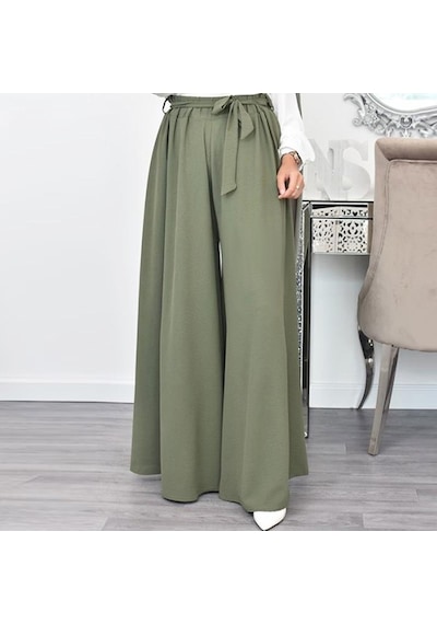 Barbora Keten Yazlık Günlük Kemerli Kadın Pantolon Şalvar Ln345haki2 001