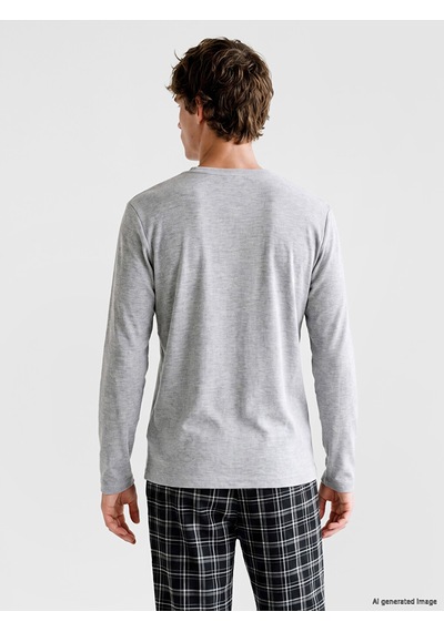 LC Waikiki Lc Waıkıkı Gri Bisiklet Yaka Erkek Termal Pijama Üst