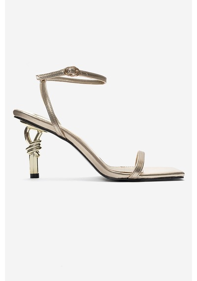Luvishoes Sone Altın Cilt Gold Topuklu İnce Bantlı Kadın Topuklu Ayakkabı