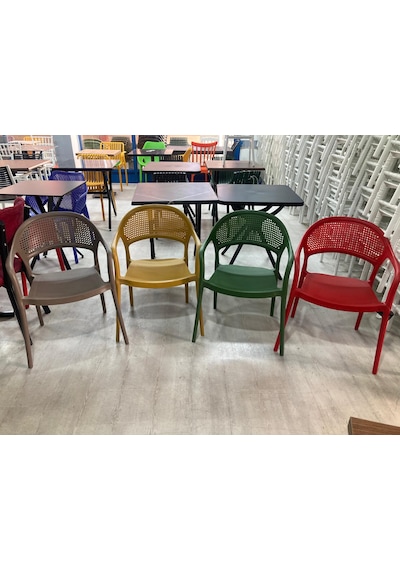 Perfora Model Şık Plastik 4 Adet Hardal Renk Sandalye