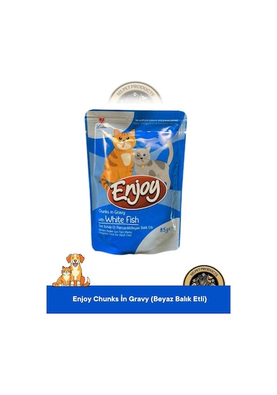 Enjoy Pouch Sos İçinde Et Parçacıklı Kuzu Etli/ Tavuklu/ Beyaz Balıklı Yaş Kedi Maması 3x85 Gr