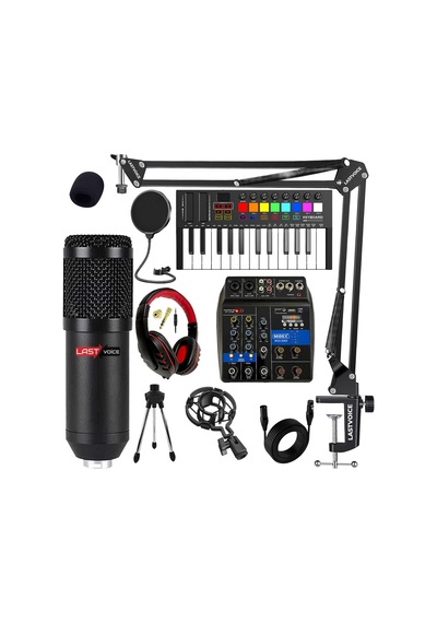 Stüdyo Ekipmanları Midi Live Paket -1 Ses Kartlı Mikser Midi Klavye BM800 Mikrofon Kulaklık