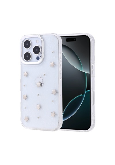 Kilifone - İphone 16 Pro Uyumlu Kılıf Airbag Tasarımlı Simli Şeffaf Kutup Kapak - Yıldız - T36387