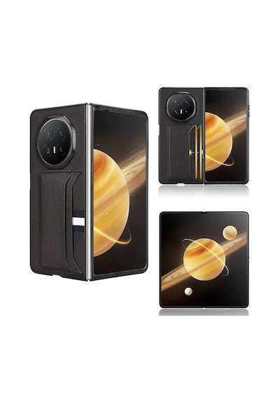 Microcase Honor Magic V6 İle Uyumlu Kartlıklı Deri Kaplama Kılıf-al5120 Siyah