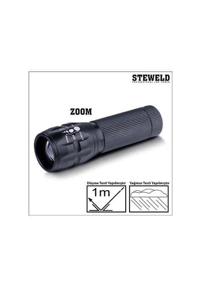 Steweld 622B Alüminyum Telsekopik Zoomlu Led El Feneri Siyah