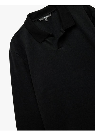 Koton Pike Kumaş Polo Yaka Uzun Kollu Basic Sweatshirt Siyah 6wam70058mk