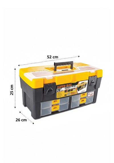 Takım Çantası Alet Kutusu Kapaklı Mini Bölmeli Organizer Dayanıklı Plastik Malzeme 14'' 20 İn-b