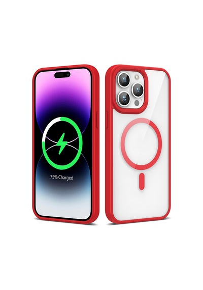 Zore Apple iPhone Uyumlu 14 Pro Max Kılıf Magsafe Wireless Şarj Özellikli Silikon Omsy Ege Kapak - Kırmızı