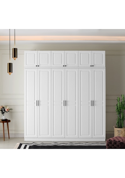 GuneyStore Sport 6 Kapaklı Komple MDF Yüklüklü Beyaz Gardırop