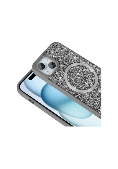 Zore Apple Uyumlu iPhone 15 Plus Kılıf Pırlanta Tasarımlı Magsafe Şarj Özellikli Mozaik Siliko Gri