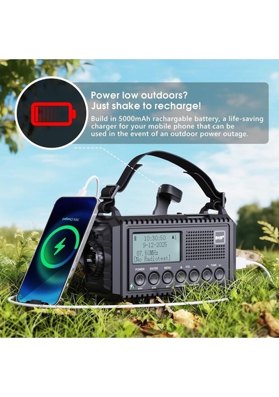 Rocam Dab/dab+/fm 5000 Mah Güneş Enerjili Dijital Acil Durum Radyosu Alarm Saatli Radyolar Siyah