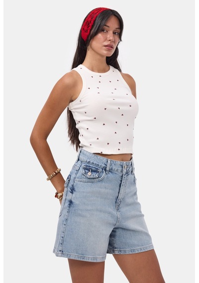 it's basic Kadın Ice 4s6-3 Relax Fit Midi Boy Esnek Kumaş Denim Şort Ice Rengi