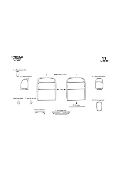 Hyundai Starex Torpido Kaplama 2001-2007 11 Parça Alüminyum