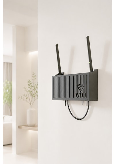 Duvara Asılabilir Wifi Vidalı Askı Yapışkanlı Modem Kutusu WiFi Router Rafı 25x15x6cm