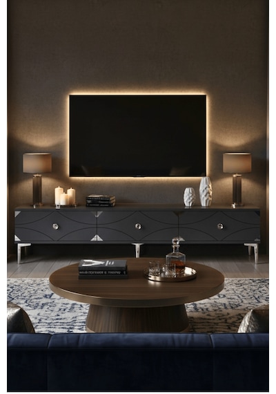Tsa1897dbs - Alfa Tsa180 Tv Stand, Tv Sehpası Ve Tv Ünitesi Safirmeşe - Beyaz - Sılver 180cm
