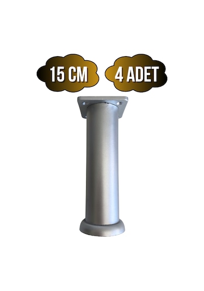 Plastik Gümüş Ayarlı Ayak Mobilya Masa Ve Dolap Ayağı 15cm Gümüş - Gri 4 Adet Gümüş