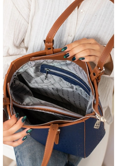 Just Polo Kadın Büyük Boy 2 Bölmeli El Çantası Large Tote Bag P344028mh Lacivert - Taba