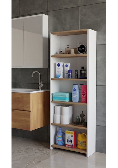Banyo Çamaşır Dolabı 5 Raflı 150 Cm Çok Amaçlı Saklama Ve Düzenleyici Raf Beyaz - Atlantik Çam Banyo Çamaşır Dolabı 5 Raflı 150 Cm Çok Amaçlı Saklama Ve Düzenleyici Raf Beyaz - Atlantik Çam