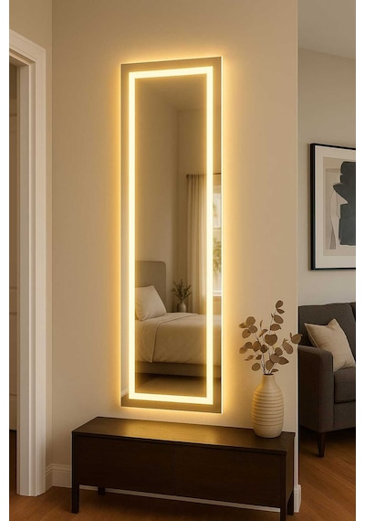 Biga Ledli Ayna, Dekoratif Ayna, Salon Aynası, Konsol Aynası 144x36 Cm 140 Günışığı